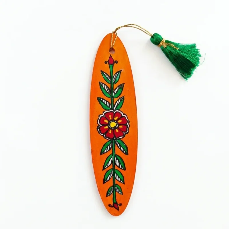 madhubani flower orange bookmark