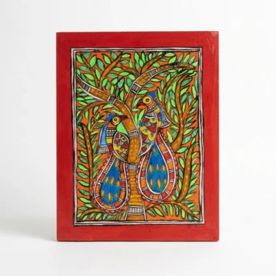 madhubani peacock wall art two peacocks on tree handpainted mdf