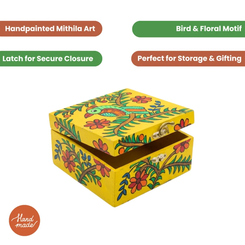 madhubani bird with flowers box for multipurpose use