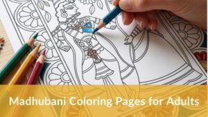 madhubani coloring pages for adults featuring radha krishna for mindfulness activity