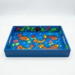 madhubani fish serving tray underwater design handpainted blue