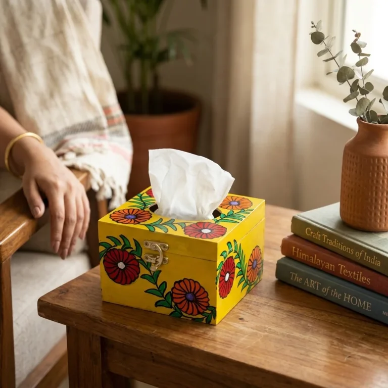madhubani floral tissue paper holder box in use