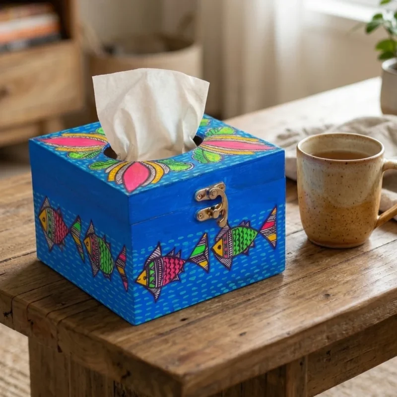 madhubani pond tissue paper holder in use