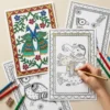 madhubani animals coloring page set being colored