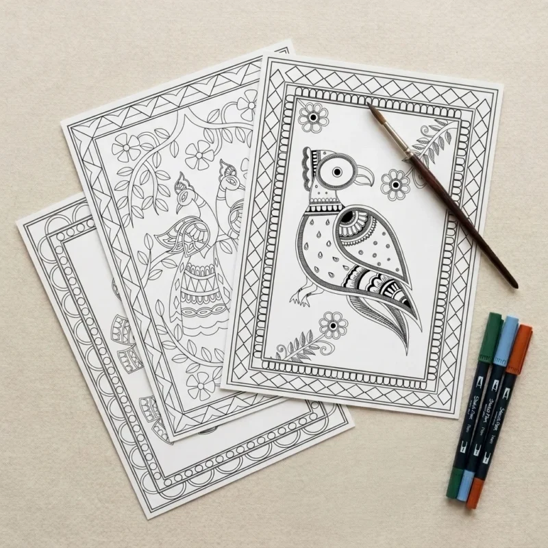 madhubani animals coloring sheets