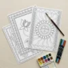 madhubani art nature coloring page set for kids and beginners set of 3
