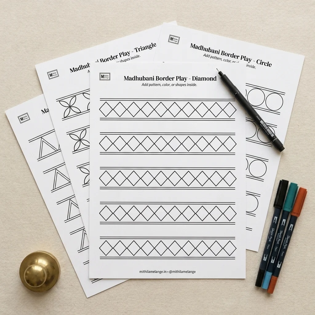 madhubani border practice sheet set