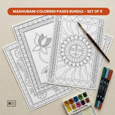 madhubani painting coloring book printable pages bundle set of 9