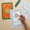 madhubani nature motifs coloring pages being colored